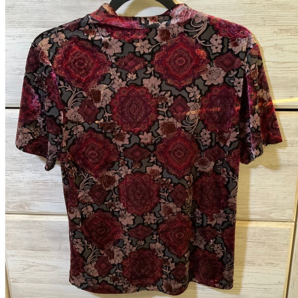 Vintage Dress Barn Velvet Burnout Mock Neck Top Small Multicolor Stained Glass - Picture 3 of 7